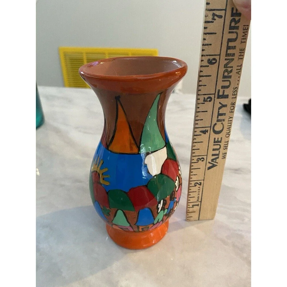 Vintage Mexican Folk Art Hand Painted Vase